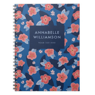 Cute navy blue peach abstract floral notebook