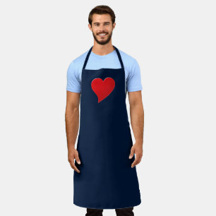 Cute navy blue red big heart minimalist modern apron