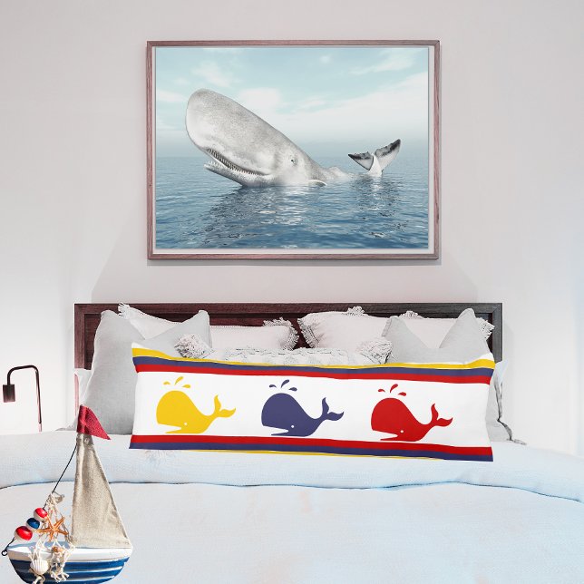 Cute Navy Blue Red Yellow WHALE  Striped  Body Pillow (Creator Uploaded)