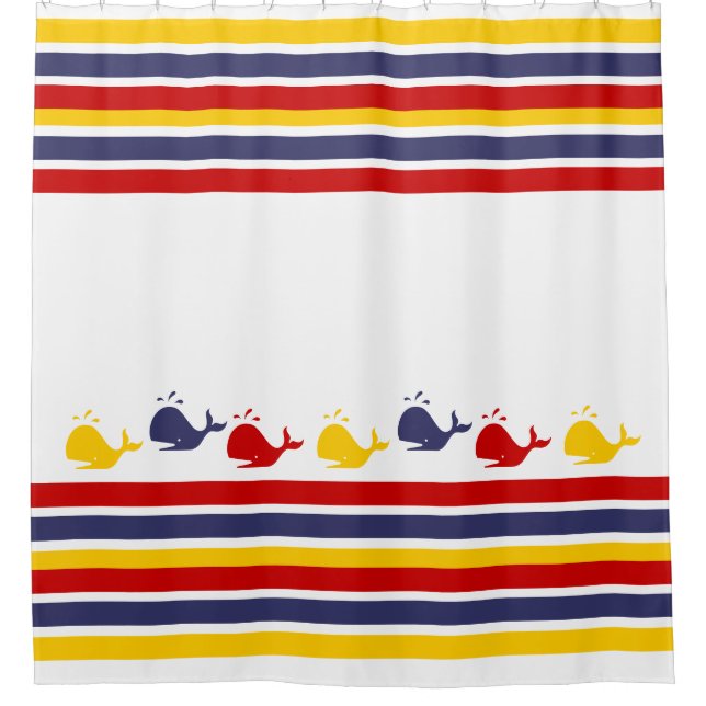 Cute Navy Blue Red Yellow WHALE  Striped nautical  (Front)