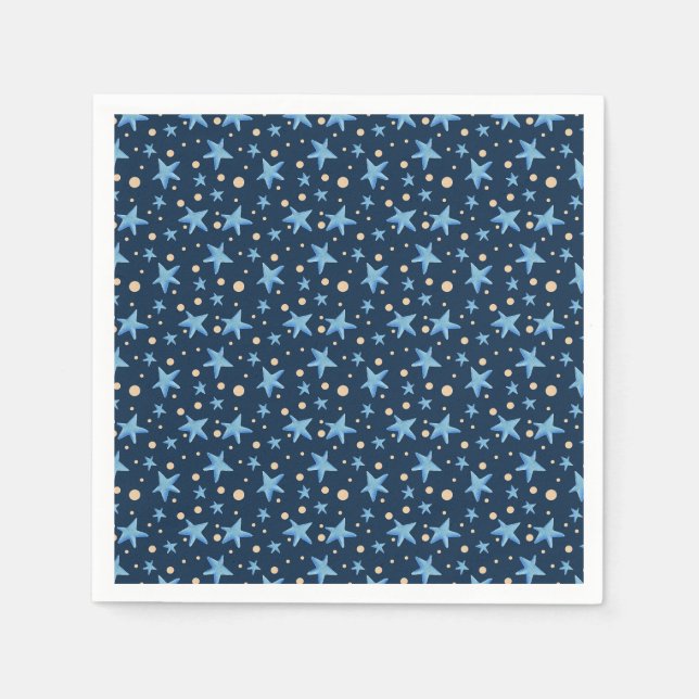 Cute Navy Blue Star Patterned Party Napkin (Front)