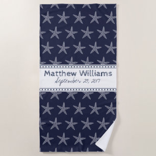 Cute Navy Blue Starfish Custom Beach Towel