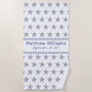Cute Navy Blue Starfish Custom Beach Towel