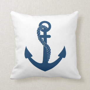 Cute Navy Blue White Anchor Nautical Throw Pillow