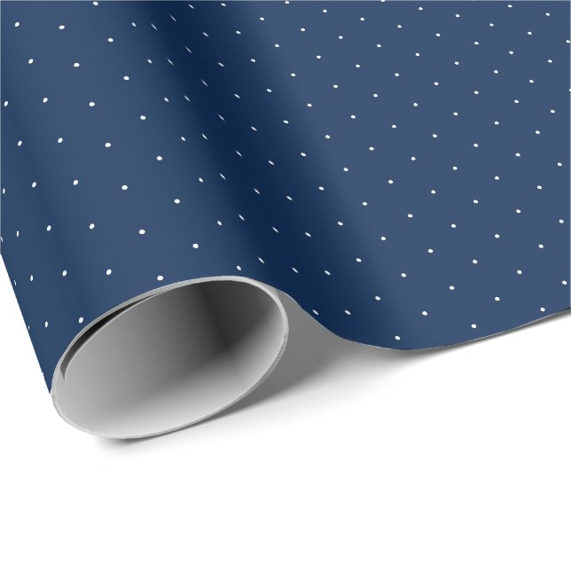 Cute navy blue white tiny polka dots chic elegant wrapping paper (Roll Corner)
