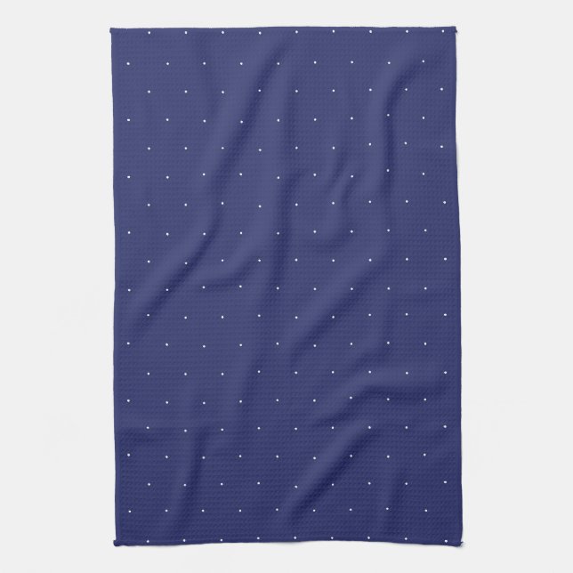 Cute navy blue white tiny polka dots elegant  kitchen towel (Vertical)