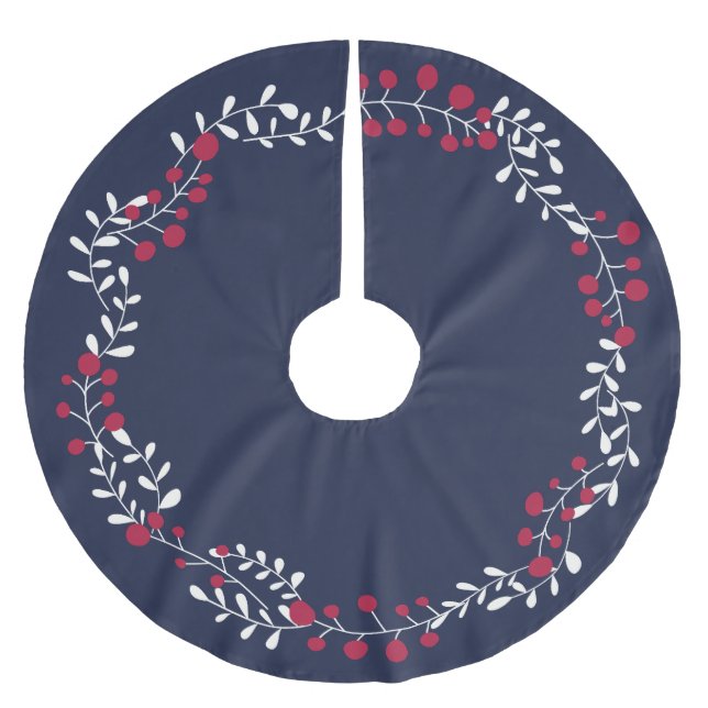 Cute navy blue winter berries wreath Christmas Brushed Polyester Tree Skirt (Front)