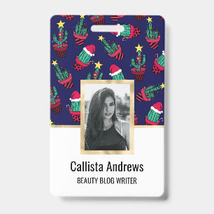 Cute Navy Decorated Cactus Tree Christmas Lights Badge