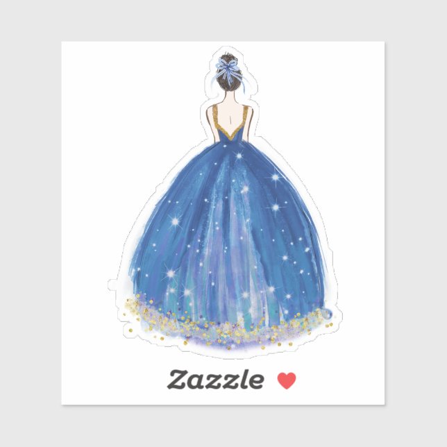 Cute Navy/Gold Princess Dress Cut Vinyl Sticker (Sheet)