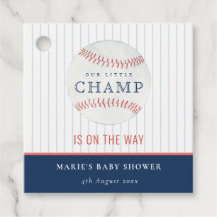 Cute Navy Our Little Champ Baseball Baby Shower Favour Tags