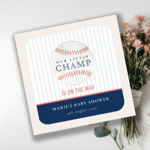 Cute Navy Our Little Champ Baseball Baby Shower N Square Sticker