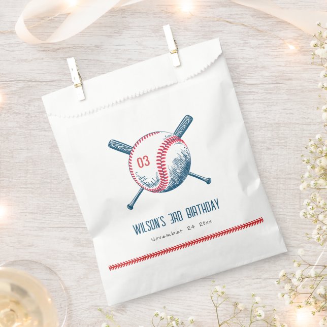 Cute Navy Red Baseball Bat Star Kids Birthday Favour Bag (Clipped)