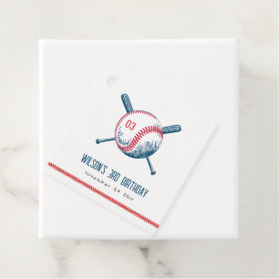 Cute Navy Red Baseball Bat Star Kids Birthday Favour Tags