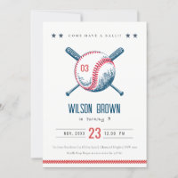 Cute Navy Red Baseball Bat Star Kids Birthday