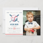 Cute Navy Red Baseball Kids Photo Birthday Invitation<br><div class="desc">A Cute Boys Navy Red Baseball Bat Star theme Kids Collection.- it's an Elegant Simple Minimal sketchy Illustration of baseball bat and stars with custom year and perfect for your little ones sporty birthday party. It’s very easy to customize, with your personal details. If you need any other matching product...</div>