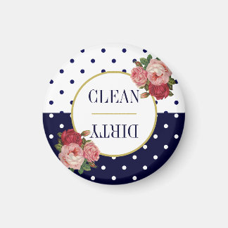 Cute Navy White Dots Floral Clean Dirty Dishwasher Magnet
