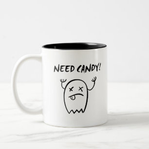 Cute Need Candy Halloween Ghost Monotone Two-Tone Coffee Mug