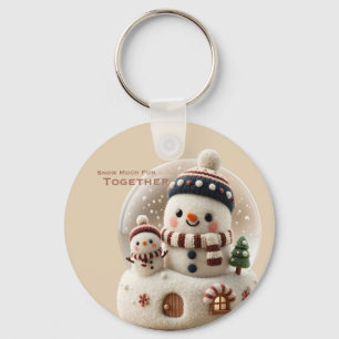 Cute Needle Felted Snowman Snowglobe Keychain
