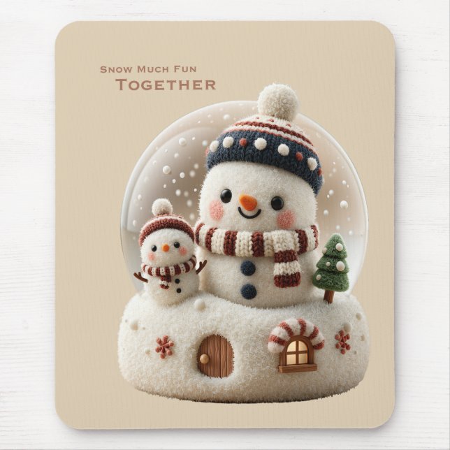 Cute Needle Felted Snowman Snowglobe Mouse Pad (Front)