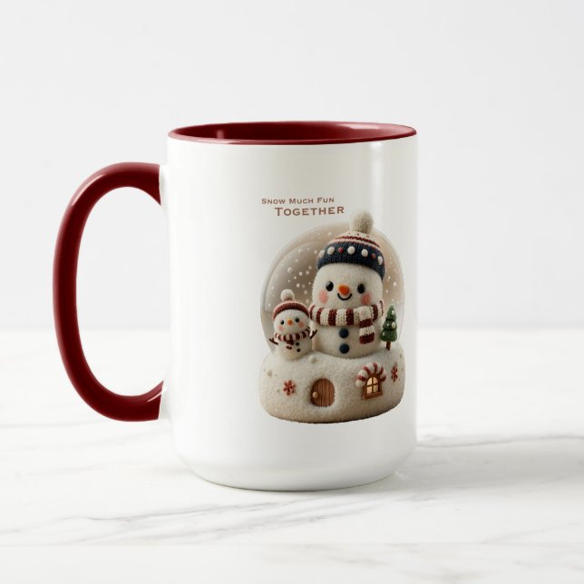 Cute Needle Felted Snowman Snowglobe Mug (Left)