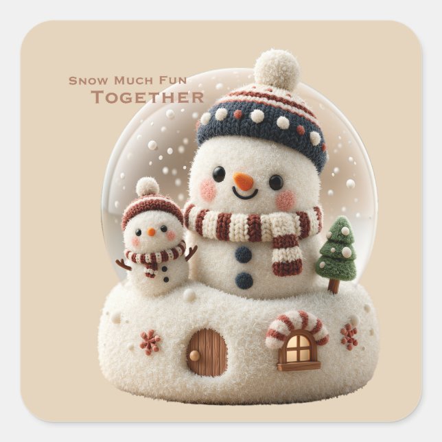 Cute Needle Felted Snowman Snowglobe Square Sticker (Front)
