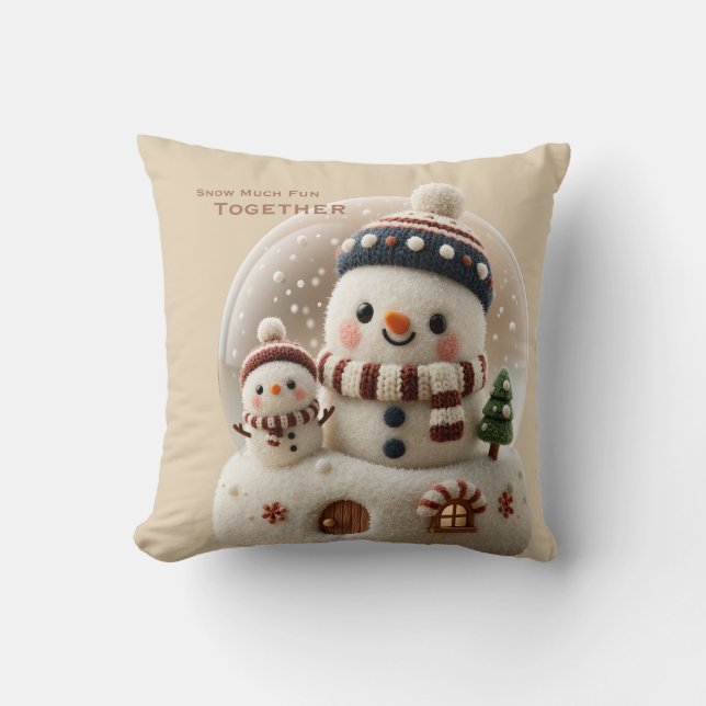 Cute Needle Felted Snowman Snowglobe Throw Pillow (Front)