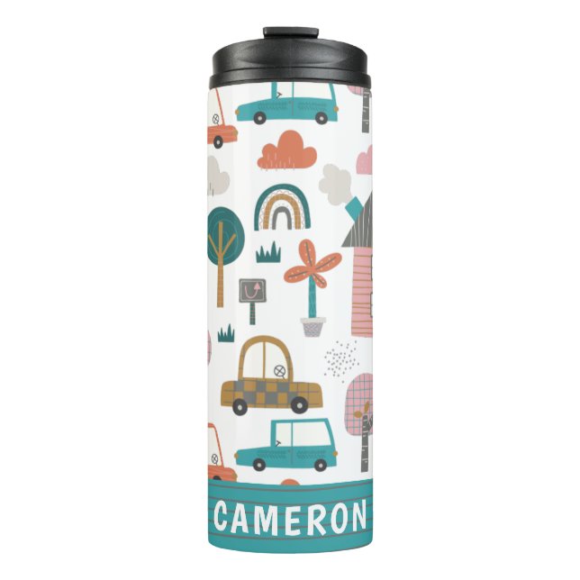 Cute Neighbourhood and Cars Personalized Thermal Tumbler (Front)