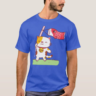 Cute Neko Cat with Koinobori Carp Streamer T-Shirt