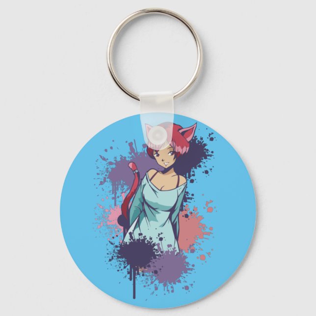 Cute Neko Girl  Keychain (Front)