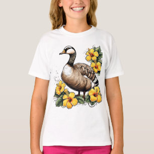 Cute Nene Hawaiian Goose With Yellow Hibiscus T-Shirt