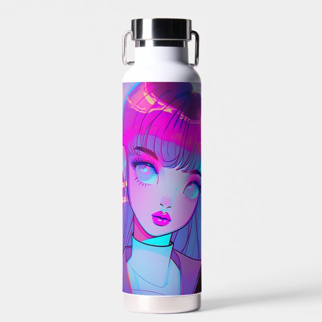 Cute Neon Anime Girl Bouteille d'eau (Avant)