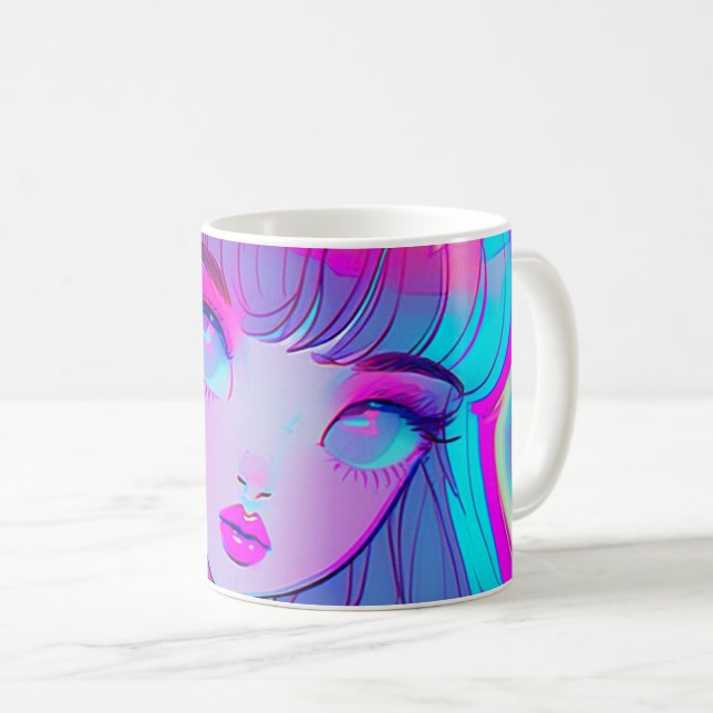 Cute Neon Anime Girl Coffee Mug (Devant droit)