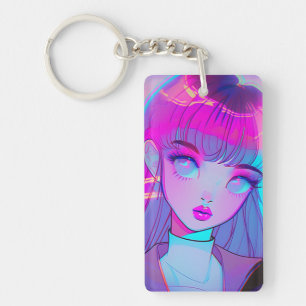 Cute Neon Anime Girl Keychain