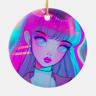 Cute Neon Anime Girl Ornament