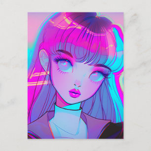 Cute Neon Anime Girl Postcard
