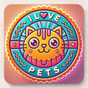 Cute Neon Cat Badge Coaster