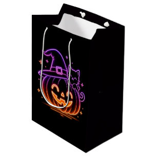 Cute Neon Halloween Pumpkin Cat Gift Bag