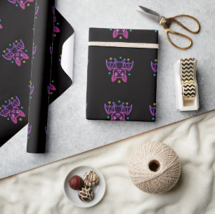 Cute Neon Kawaii Bat Halloween Wrapping Paper