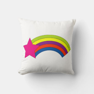Cute Neon Pink Star and Colourful Rainbow Kawaii Throw Pillow