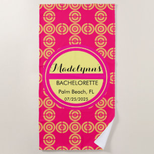 Cute Neon Pink Wedding Party Favour Personalized Beach Towel