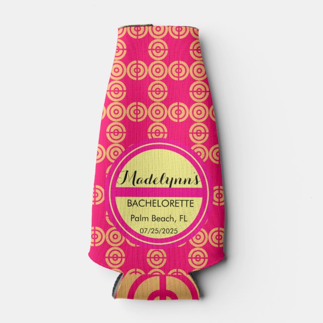 Cute Neon Pink Wedding Party Favour Personalized  Bottle Cooler (Front)