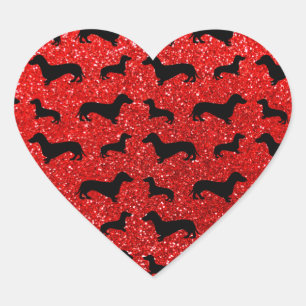 Cute neon red dachshund glitter pattern heart sticker