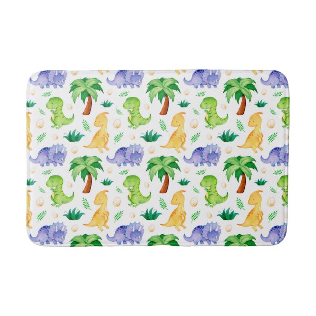 Cute Neon Watercolor Dinosaur Pattern Bath Mat (Front)