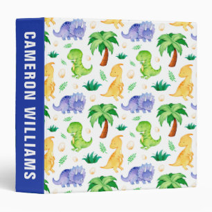 Cute Neon Watercolor Dinosaur Pattern Binder