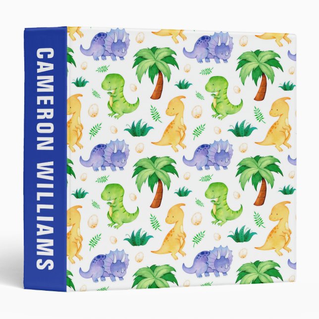 Cute Neon Watercolor Dinosaur Pattern Binder (Front/Spine)