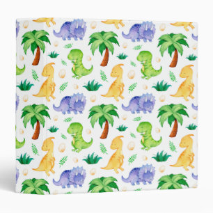 Cute Neon Watercolor Dinosaur Pattern Binder