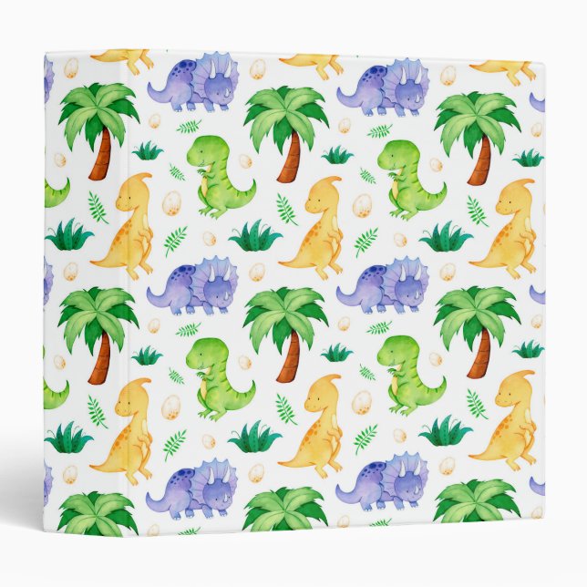 Cute Neon Watercolor Dinosaur Pattern Binder (Front/Spine)