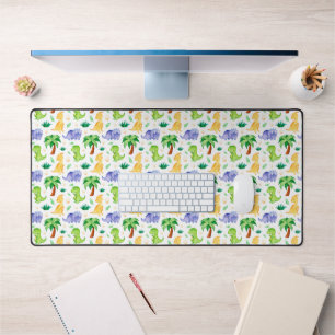 Cute Neon Watercolor Dinosaur Pattern Desk Mat