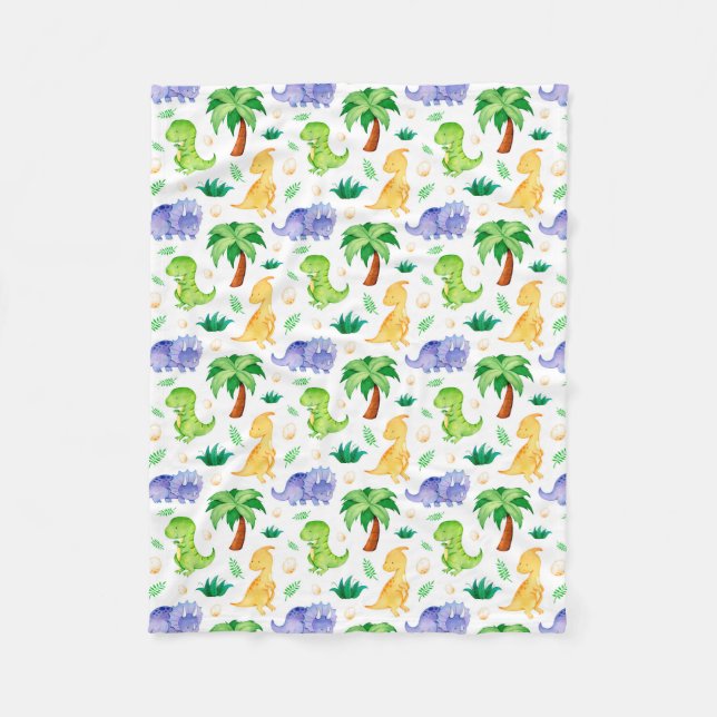 Cute Neon Watercolor Dinosaur Pattern Fleece Blanket (Front)