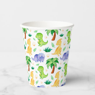 Cute Neon Watercolor Dinosaur Pattern Paper Cups